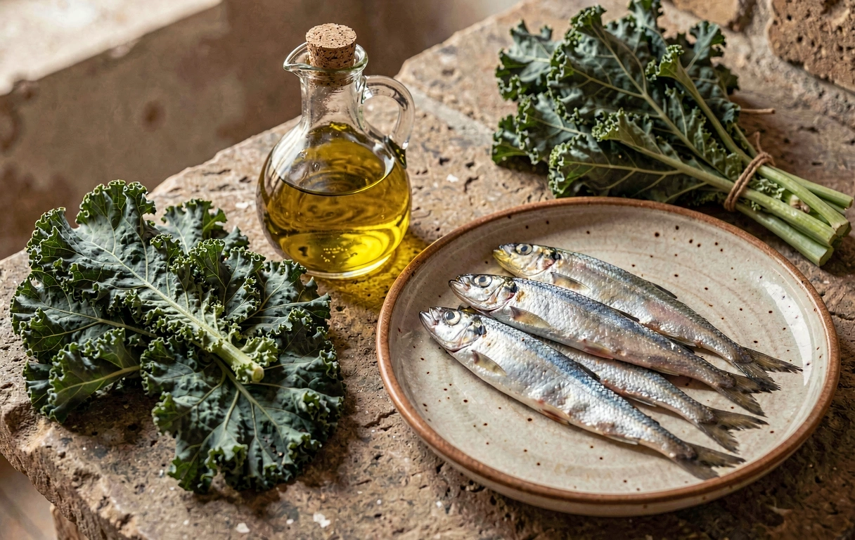 Ingredientes frescos da dieta mediterrânica portuguesa